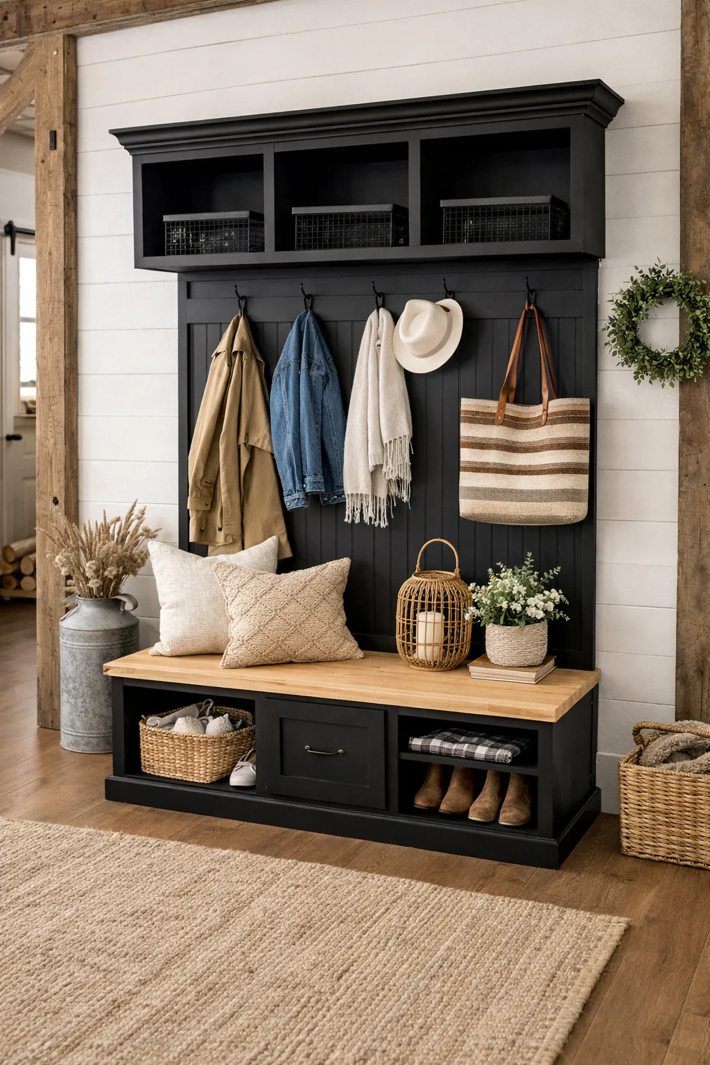 Birmingham Entryway Shoe Storage Bench with Coat Rack | Hall Tree & Mudroom Bench – Custom Wood Furniture - Image 3