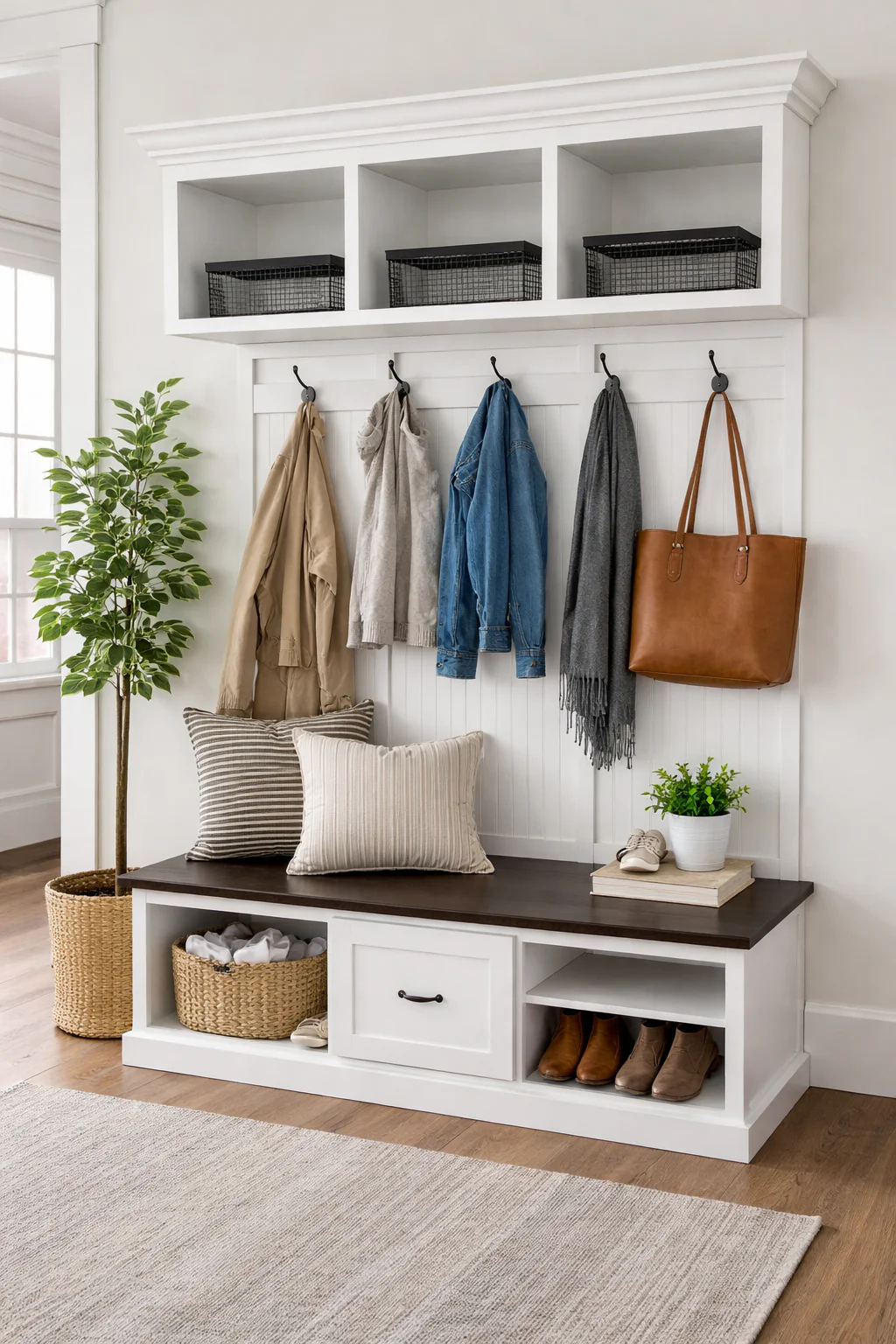Birmingham Entryway Shoe Storage Bench with Coat Rack | Hall Tree & Mudroom Bench – Custom Wood Furniture - Image 5