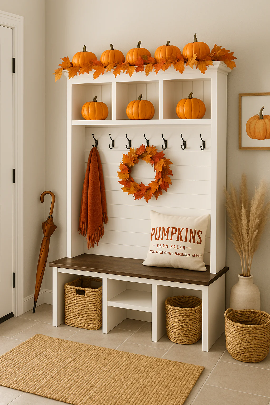Bluffton Hall Tree with Shoe Storage Bench | Entryway Organizer | Mudroom Furniture & Wall-Mount Coat Rack Cabinet - Image 3