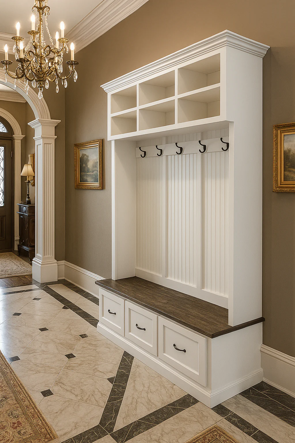 Branson Entryway Bench with Shoe Storage | 3-Section Mudroom Bench, Hall Tree & Wall-Mount Coat Rack – Custom Wood Furniture - Image 7