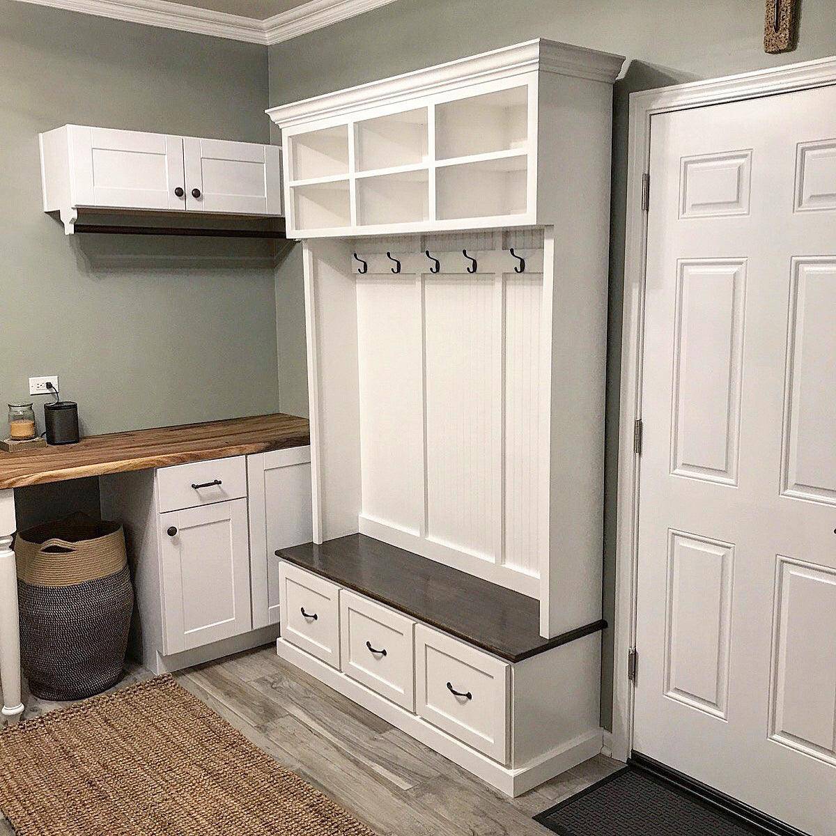 Branson Entryway Bench with Shoe Storage | 3-Section Mudroom Bench, Hall Tree & Wall-Mount Coat Rack – Custom Wood Furniture - Image 2