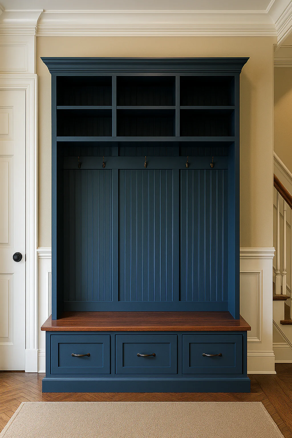 Branson Entryway Bench with Shoe Storage | 3-Section Mudroom Bench, Hall Tree & Wall-Mount Coat Rack – Custom Wood Furniture - Image 3