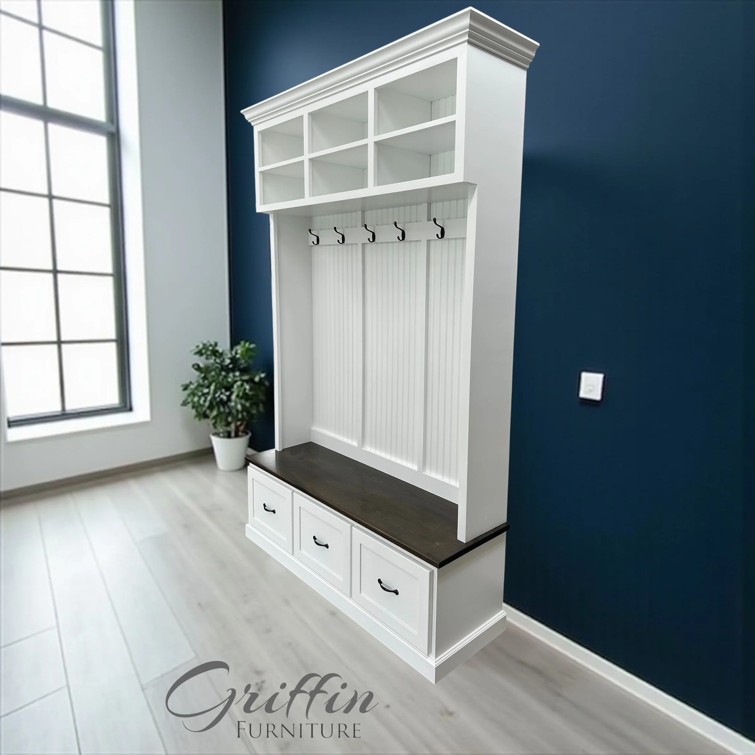 Branson Entryway Bench with Shoe Storage | 3-Section Mudroom Bench, Hall Tree & Wall-Mount Coat Rack – Custom Wood Furniture - Image 5