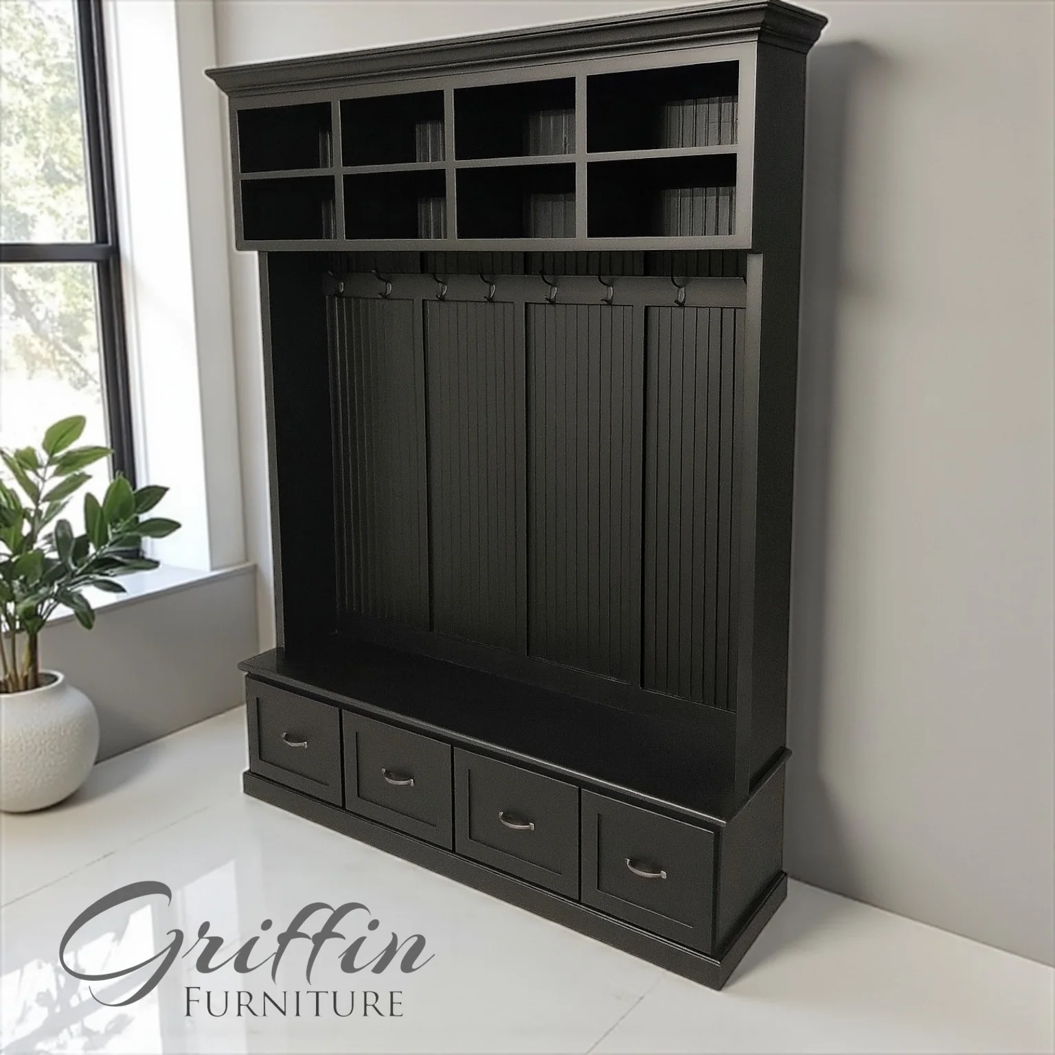 Branson Entryway Storage Bench with Coat Rack | 4-Section Hall Tree for Mudroom Organization | Custom Entryway Furniture