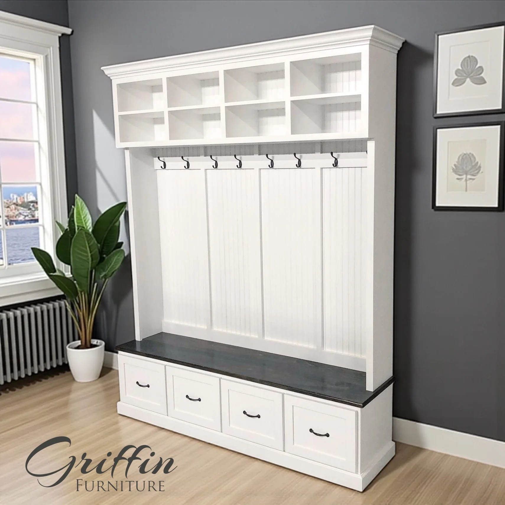 Branson Entryway Storage Bench with Coat Rack | 4-Section Hall Tree for Mudroom Organization | Custom Entryway Furniture - Image 10
