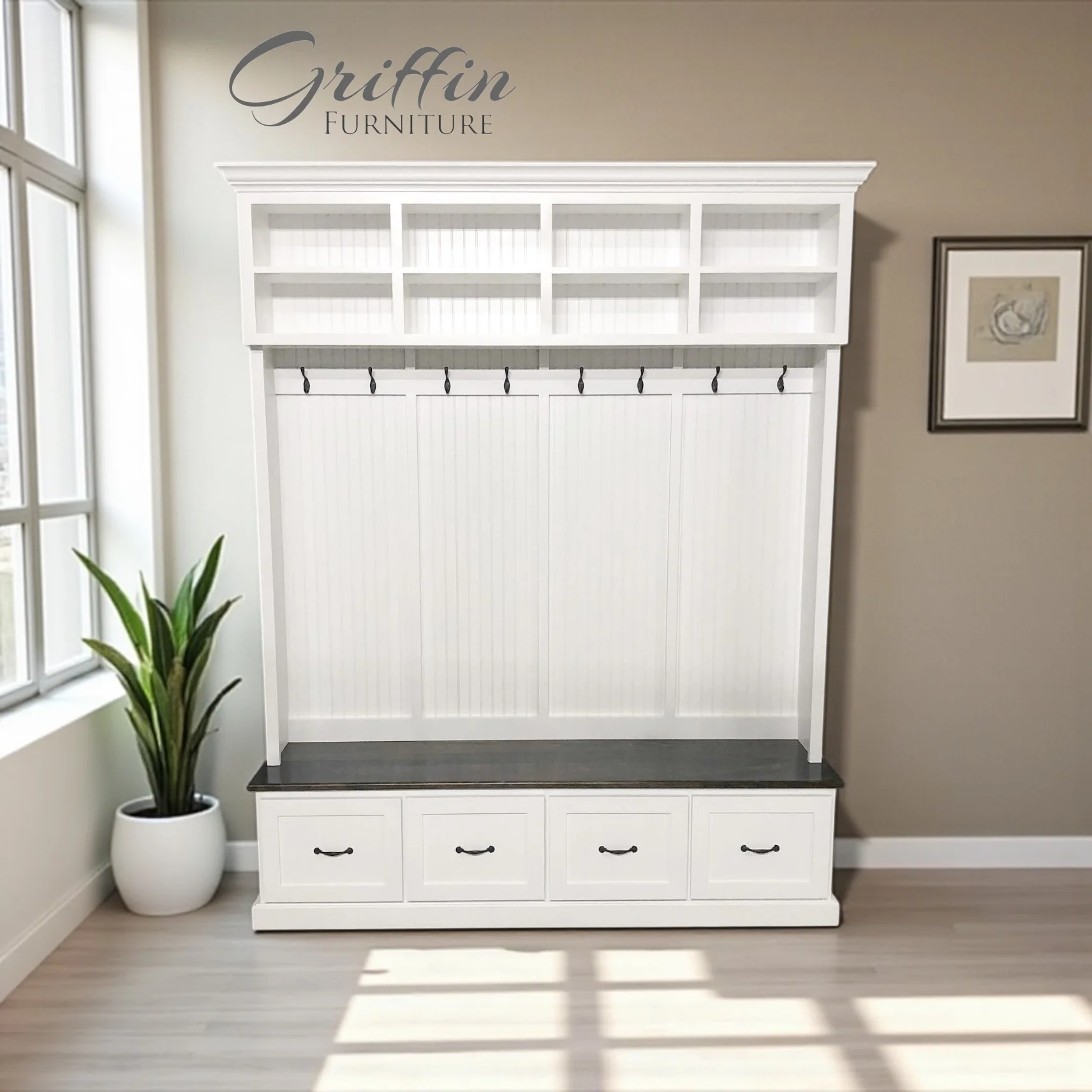 Branson Entryway Storage Bench with Coat Rack | 4-Section Hall Tree for Mudroom Organization | Custom Entryway Furniture - Image 11