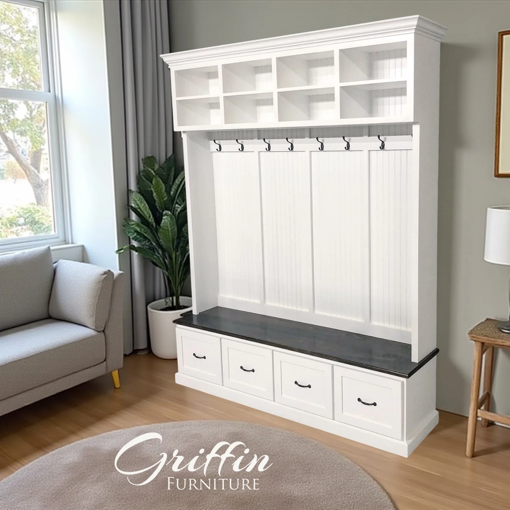 Branson Entryway Storage Bench with Coat Rack | 4-Section Hall Tree for Mudroom Organization | Custom Entryway Furniture - Image 3