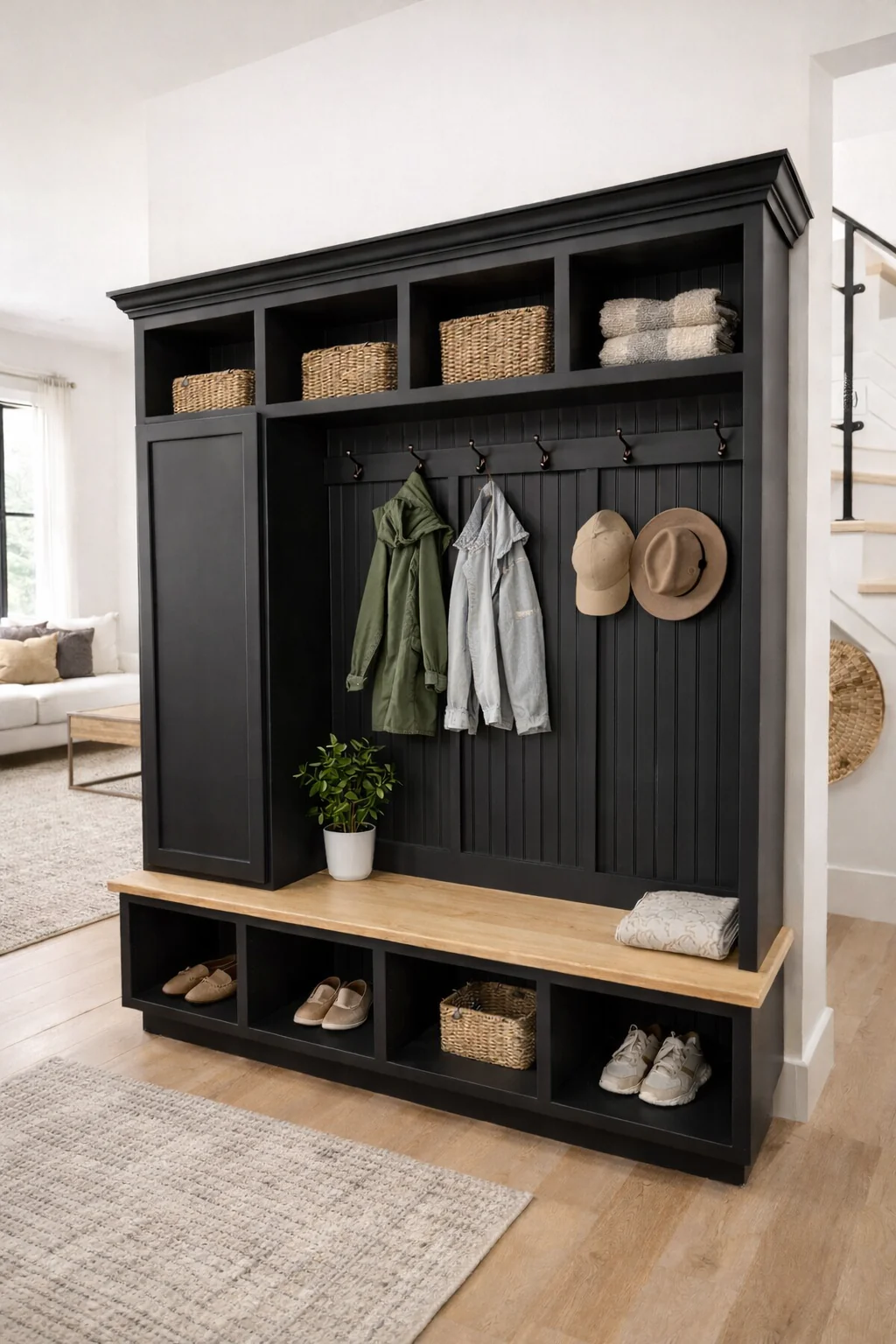 Dallas Hall Tree Bench with Coat Rack | 4-Section Mudroom Storage Solution | Custom Mudroom Furniture - Image 3