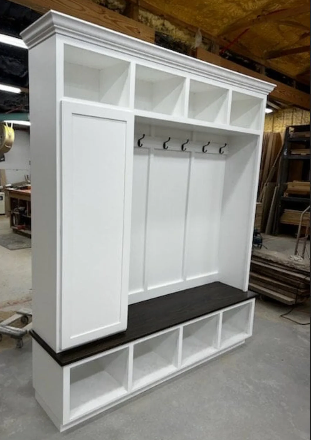 Dallas Hall Tree Bench with Coat Rack | 4-Section Mudroom Storage Solution | Custom Mudroom Furniture - Image 4