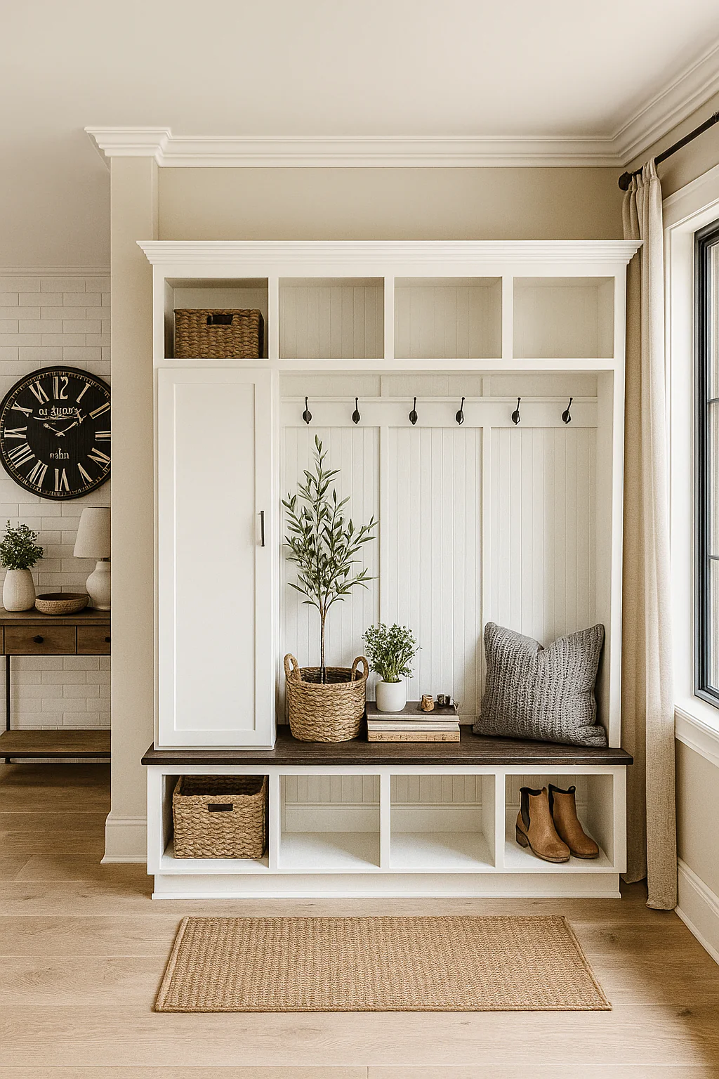 Dallas Hall Tree Bench with Coat Rack | 4-Section Mudroom Storage Solution | Custom Mudroom Furniture