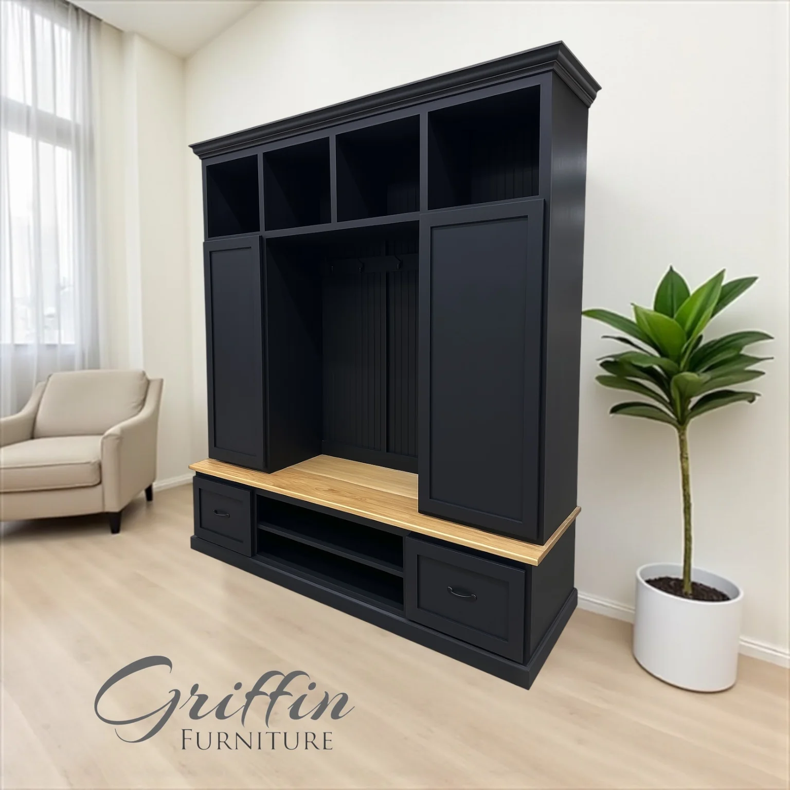 Florida Mudroom Locker Bench with Hall Tree | Custom Storage Solution for Entryways - Image 3