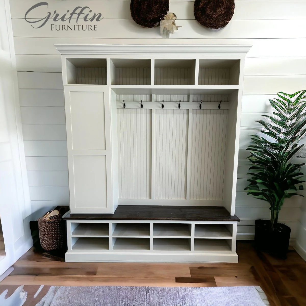 Fort Myers Entryway Shoe Cabinet | 4-Section Hall Tree Bench & Mudroom Storage - Image 4