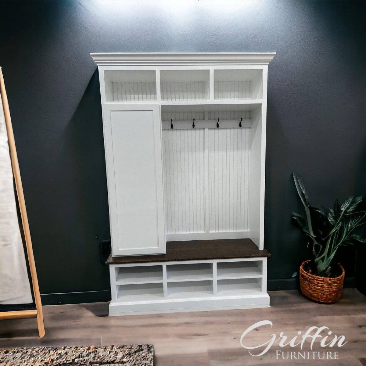 Fort Myers Entryway Hall Tree | 3-Section Mudroom Bench with Coat Rack & Shoe Storage | Custom Wood Entryway Furniture - Image 2