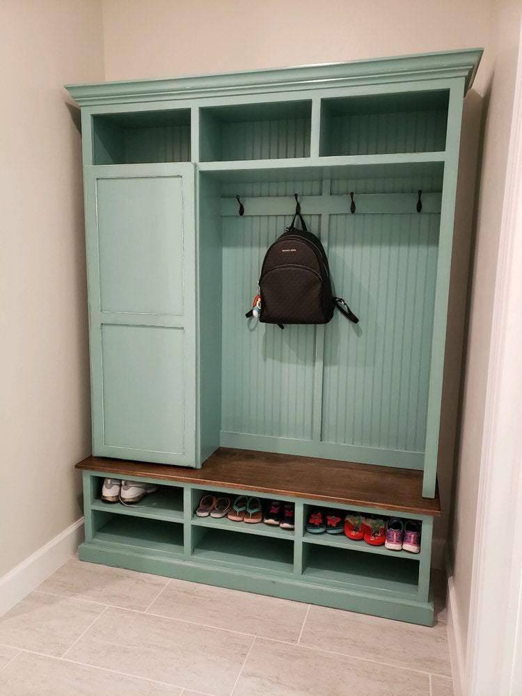 Fort Myers Entryway Hall Tree | 3-Section Mudroom Bench with Coat Rack & Shoe Storage | Custom Wood Entryway Furniture - Image 3