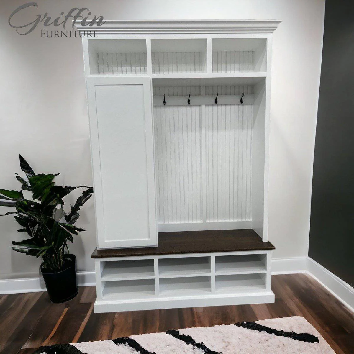 Fort Myers Entryway Hall Tree | 3-Section Mudroom Bench with Coat Rack & Shoe Storage | Custom Wood Entryway Furniture - Image 4