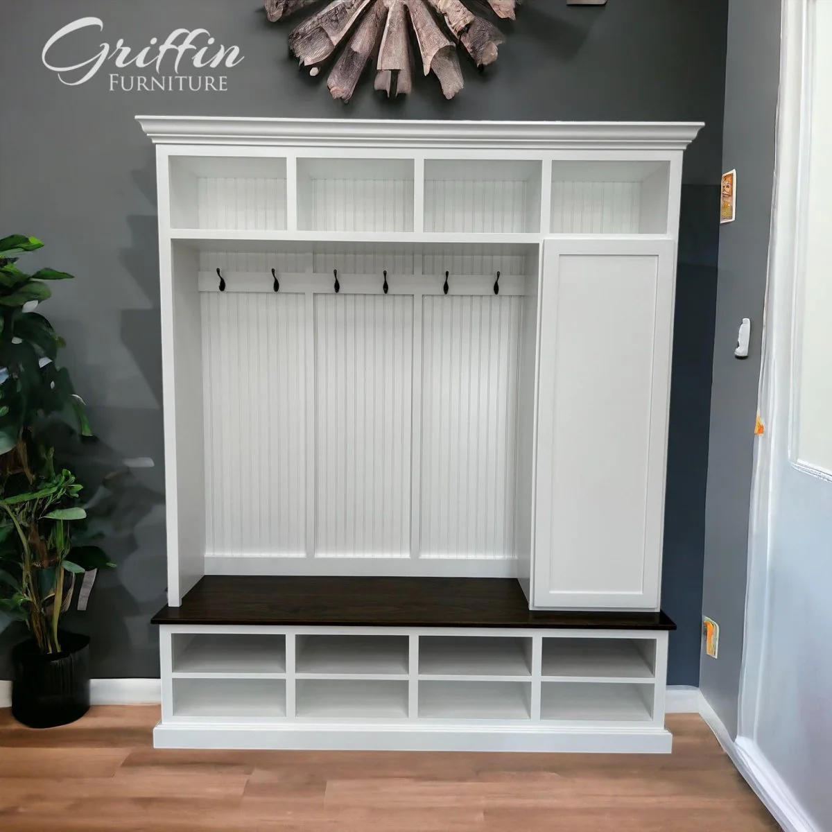 Fort Myers Entryway Shoe Cabinet | 4-Section Hall Tree Bench & Mudroom Storage - Image 2