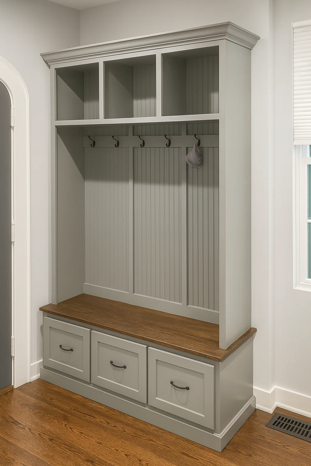 Georgia 3-Section Entryway Bench | Mudroom Hall Tree with Storage & Coat Hooks | Solid Wood Custom Furniture - Image 3