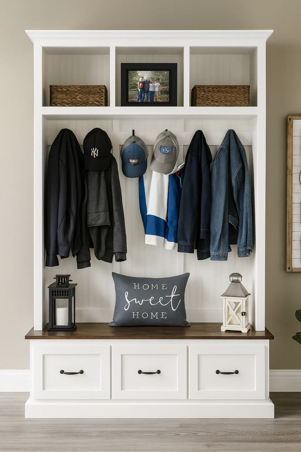 Georgia 3-Section Entryway Bench | Mudroom Hall Tree with Storage & Coat Hooks | Solid Wood Custom Furniture - Image 6