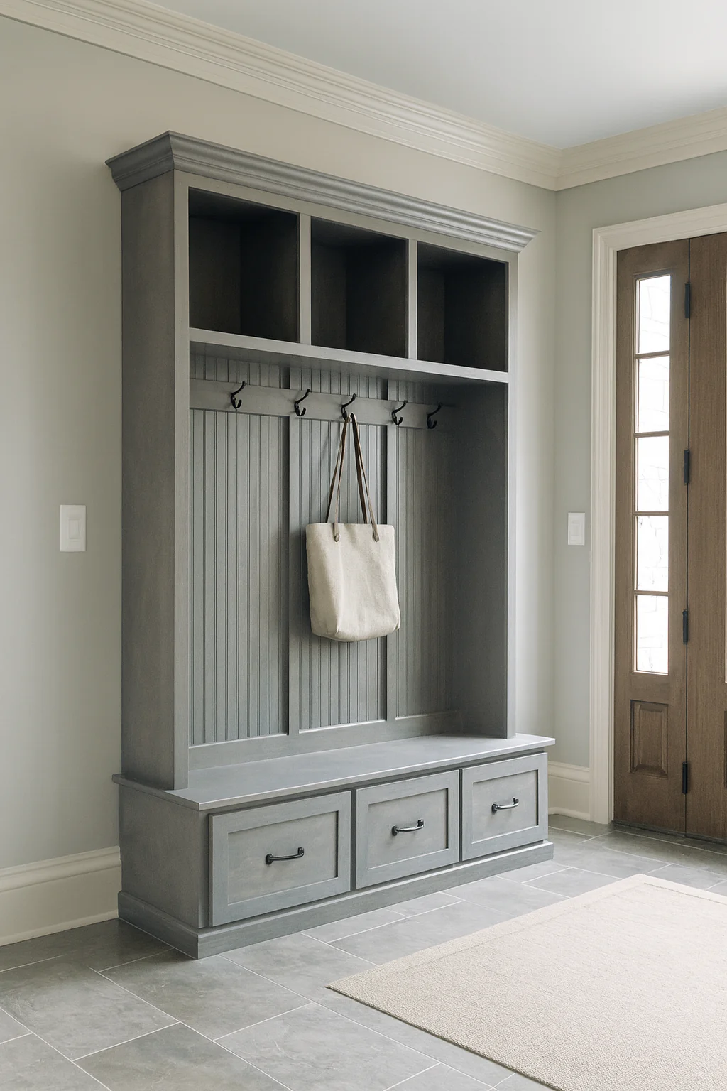 Georgia 3-Section Entryway Bench | Mudroom Hall Tree with Storage & Coat Hooks | Solid Wood Custom Furniture - Image 8