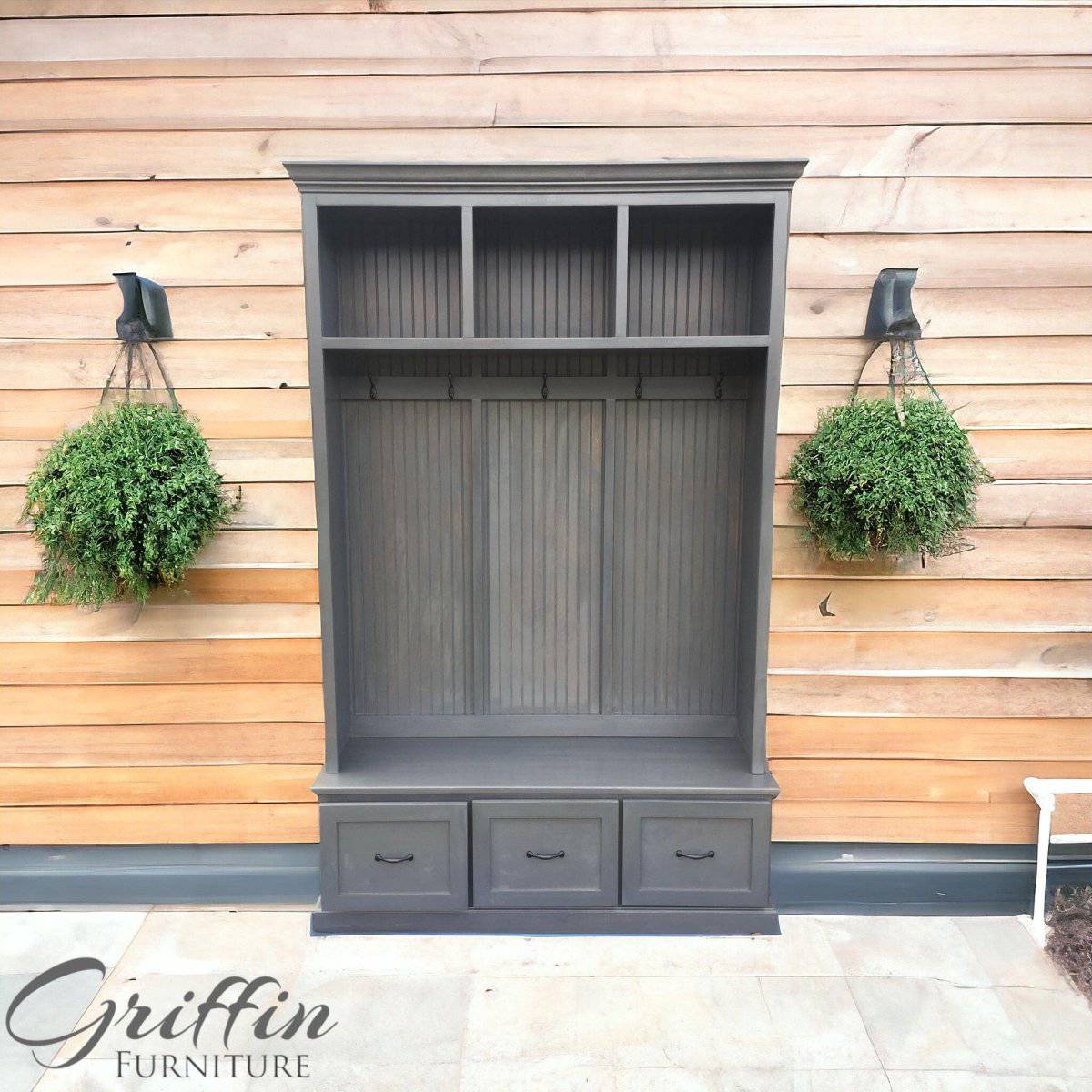 Georgia Entryway Hall Tree with Storage | 3-section Custom Mudroom Bench | Shoe Cabinet & Coat Rack | Griffin Furniture - Image 10
