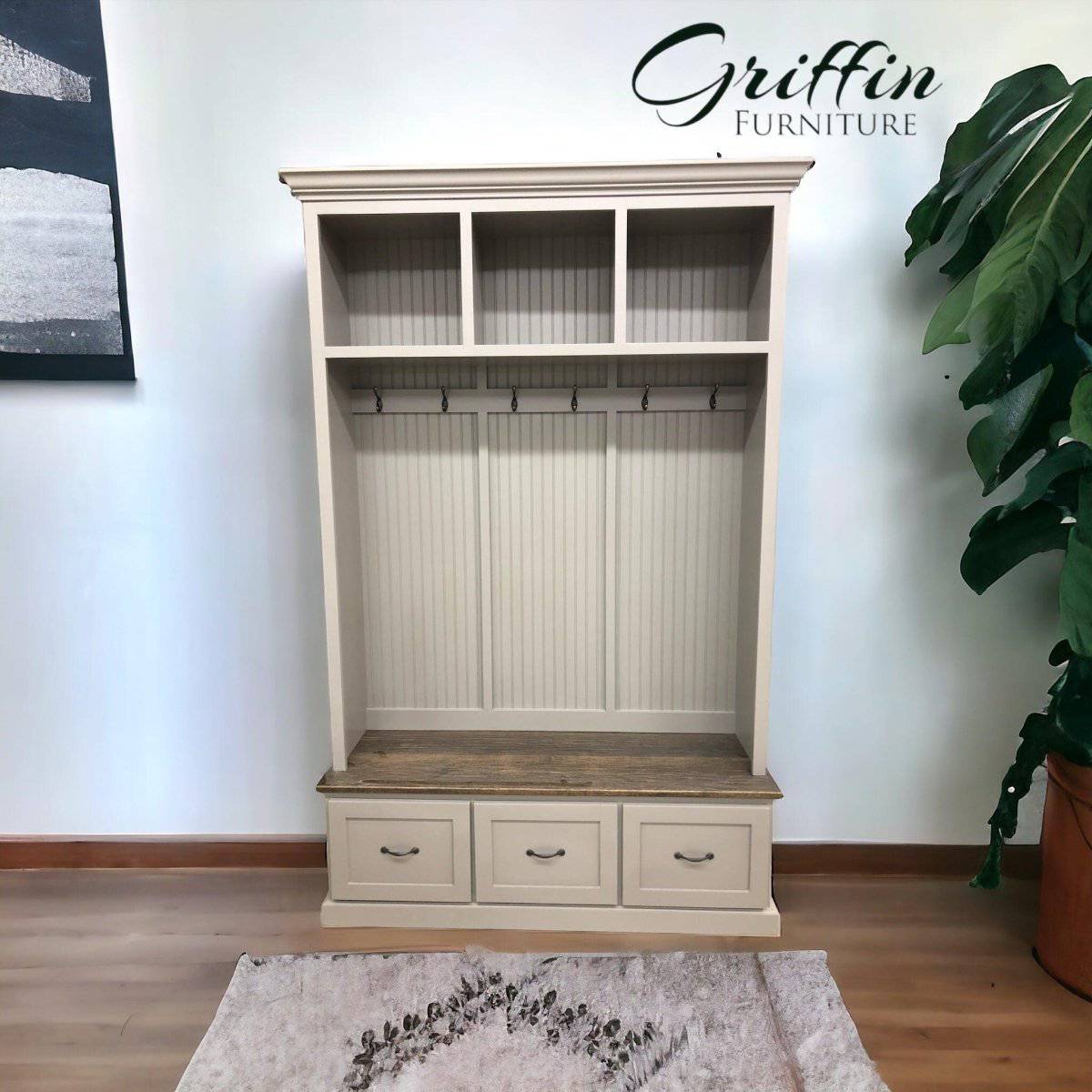 Georgia Entryway Hall Tree with Storage | 3-section Custom Mudroom Bench | Shoe Cabinet & Coat Rack | Griffin Furniture - Image 3