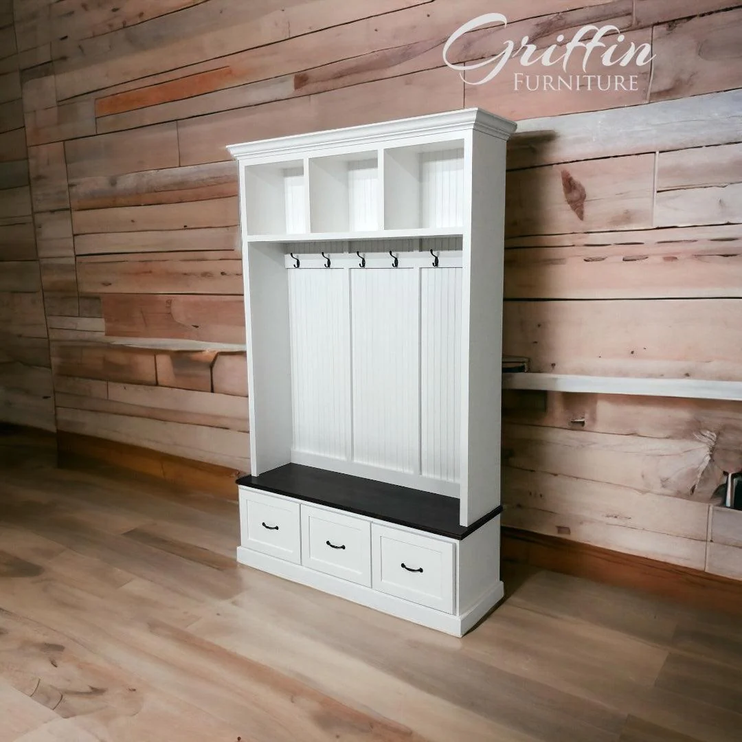 Georgia Entryway Hall Tree with Storage | 3-section Custom Mudroom Bench | Shoe Cabinet & Coat Rack | Griffin Furniture - Image 5