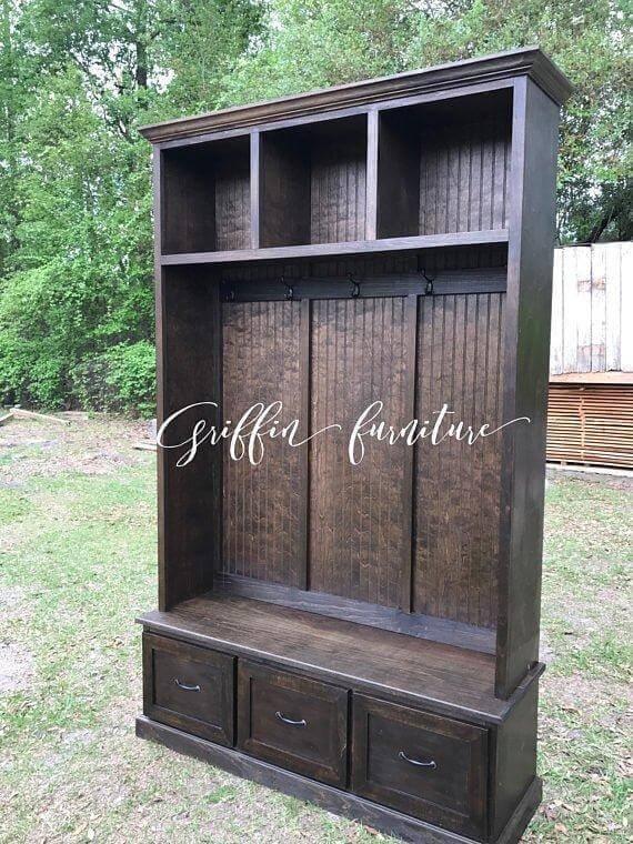 Georgia Entryway Hall Tree with Storage | 3-section Custom Mudroom Bench | Shoe Cabinet & Coat Rack | Griffin Furniture - Image 6
