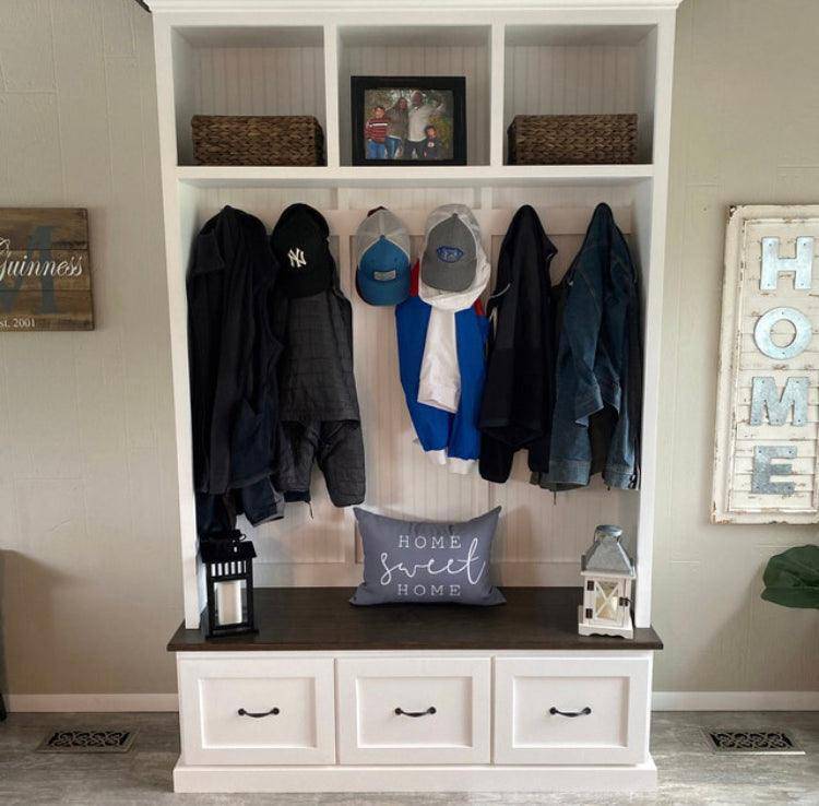 Georgia Entryway Hall Tree with Storage | 3-section Custom Mudroom Bench | Shoe Cabinet & Coat Rack | Griffin Furniture - Image 7