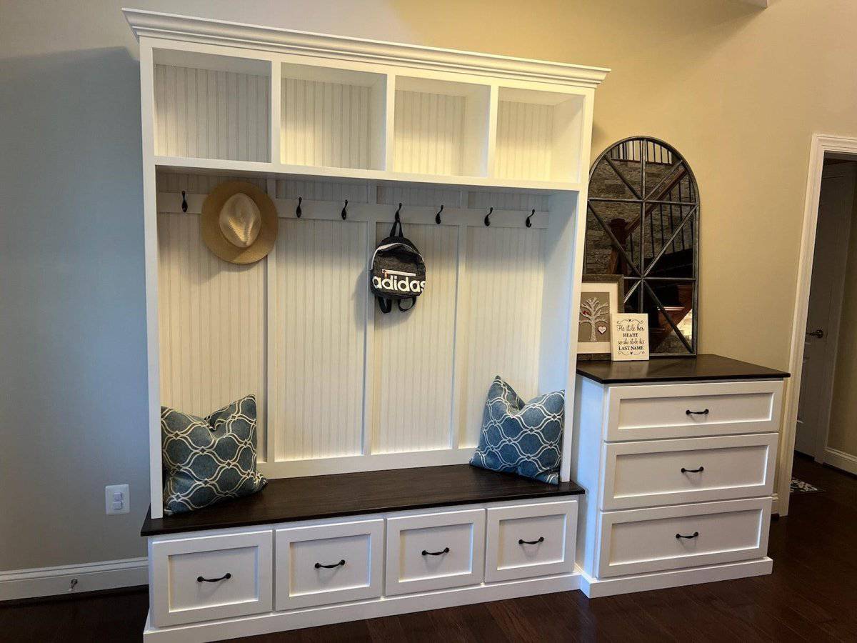 Georgia Mudroom Bench with Drawers | Entryway Hall Tree Coat Rack Storage Furniture (4-section)