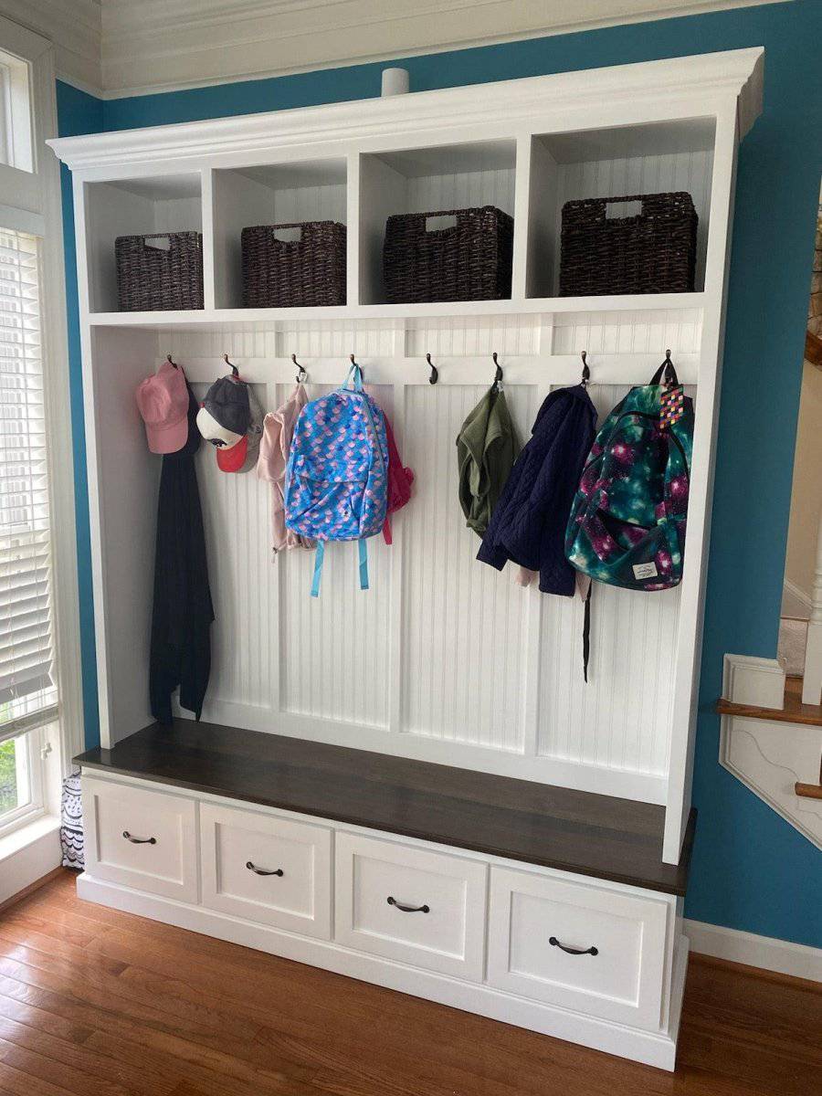 Georgia Mudroom Bench with Drawers | Entryway Hall Tree Coat Rack Storage Furniture (4-section) - Image 12