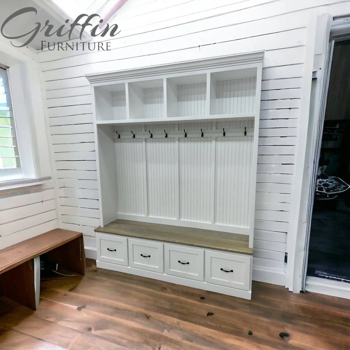 Georgia Mudroom Bench with Drawers | Entryway Hall Tree Coat Rack Storage Furniture (4-section) - Image 7
