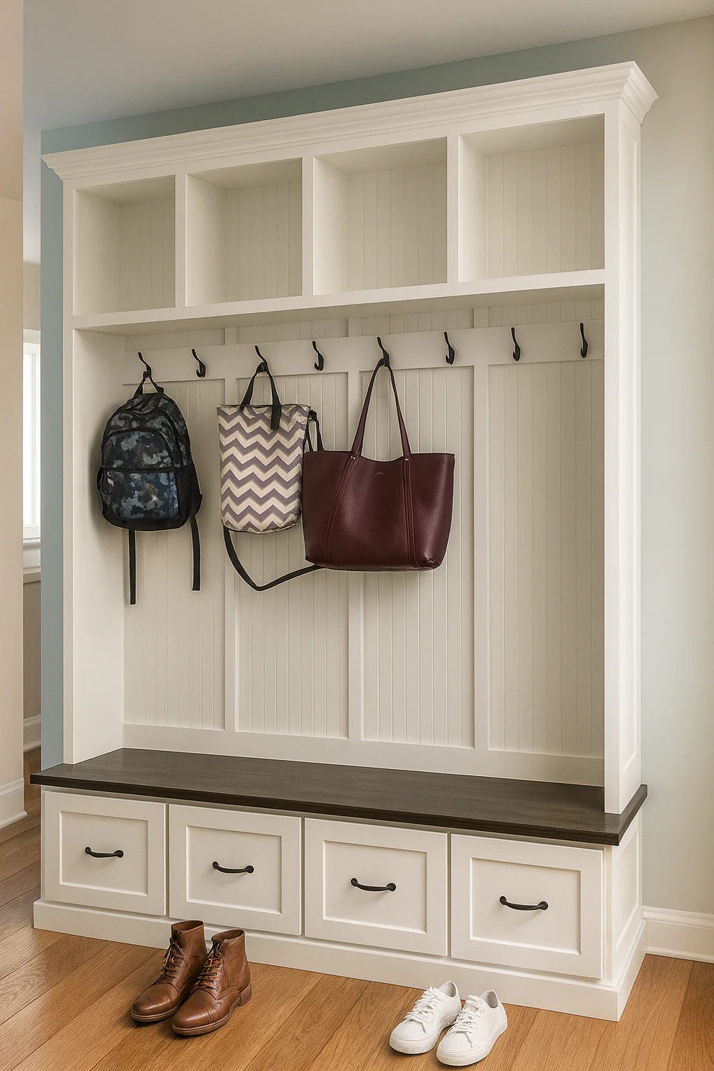 Georgia 4-Section Mudroom Bench with Drawers | Entryway Hall Tree Coat Rack Storage Furniture - Image 2