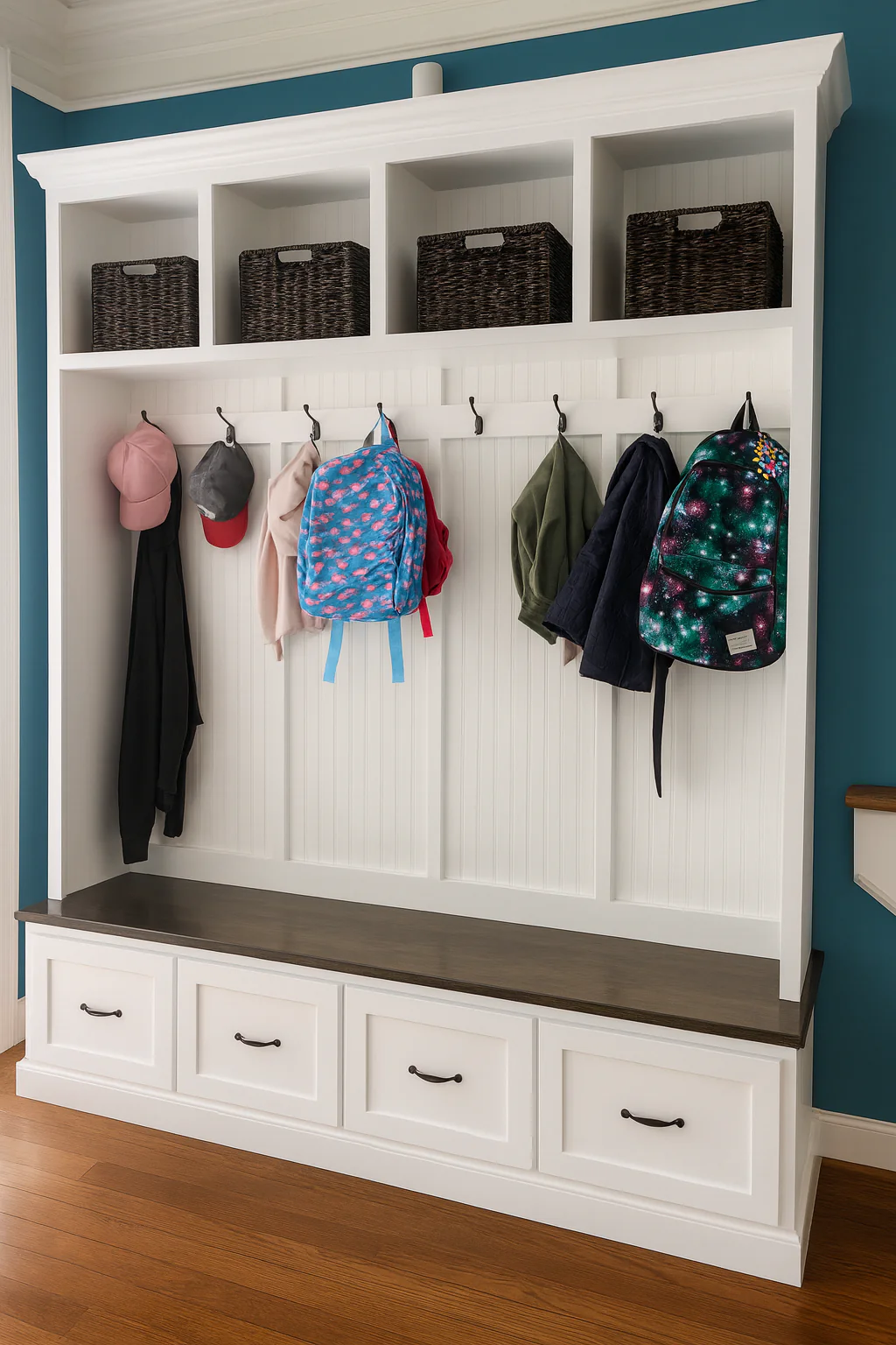 Georgia 4-Section Mudroom Bench with Drawers | Entryway Hall Tree Coat Rack Storage Furniture - Image 6