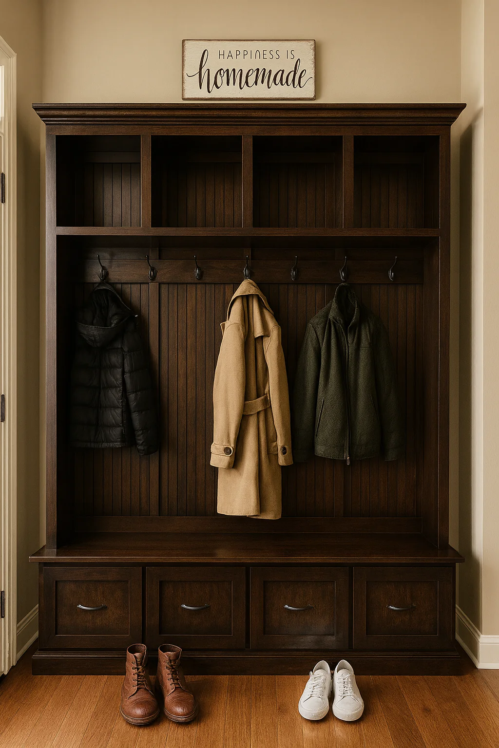 Georgia 4-Section Mudroom Bench with Drawers | Entryway Hall Tree Coat Rack Storage Furniture - Image 7