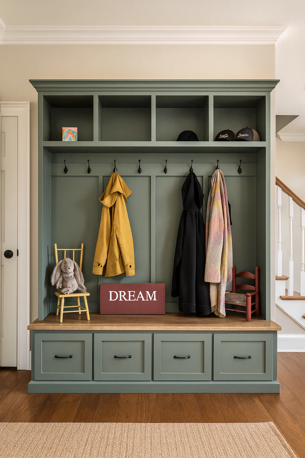Georgia 4-Section Mudroom Bench with Drawers | Entryway Hall Tree Coat Rack Storage Furniture - Image 8