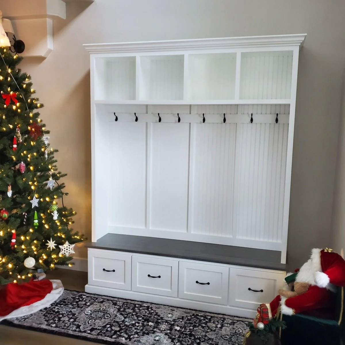 Georgia 4-Section Mudroom Bench with Drawers | Entryway Hall Tree Coat Rack Storage Furniture - Image 9