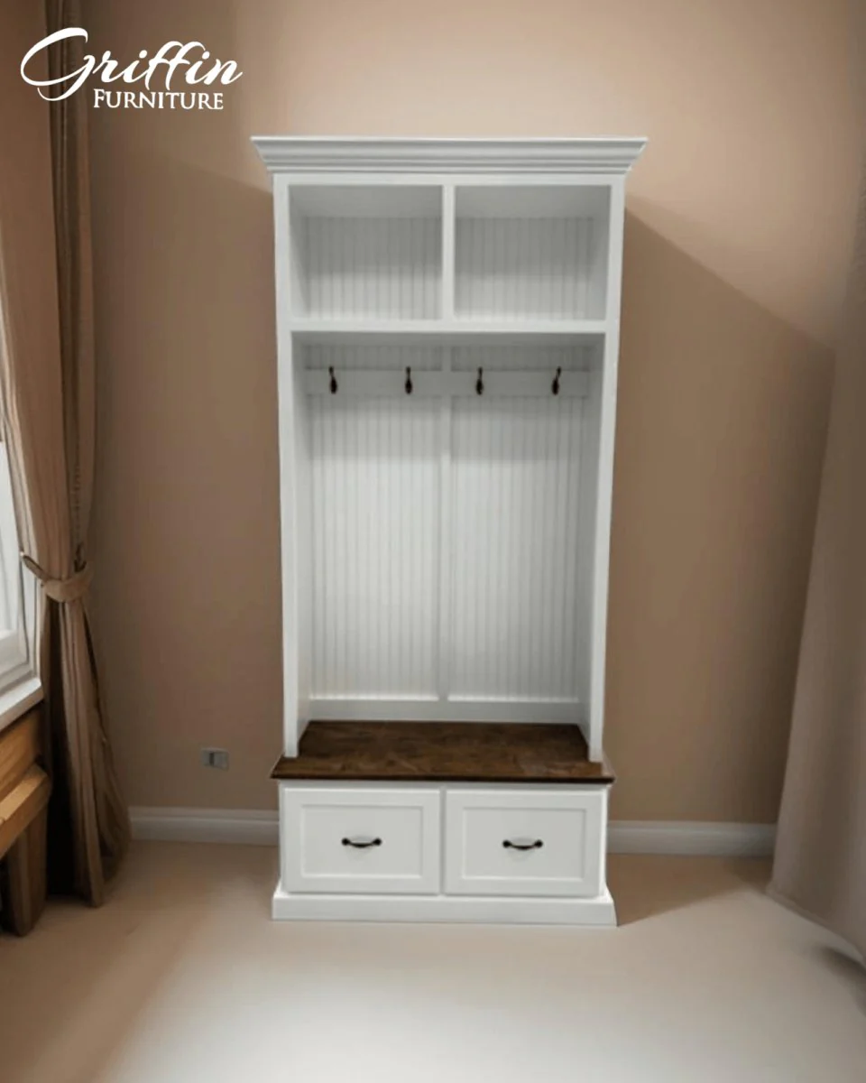 Georgia Mudroom Bench with Shoe Storage | 2-Section Hall Tree Coat Rack | Entryway Organizer Cabinet | Solid Wood Mudbench Furniture - Image 14