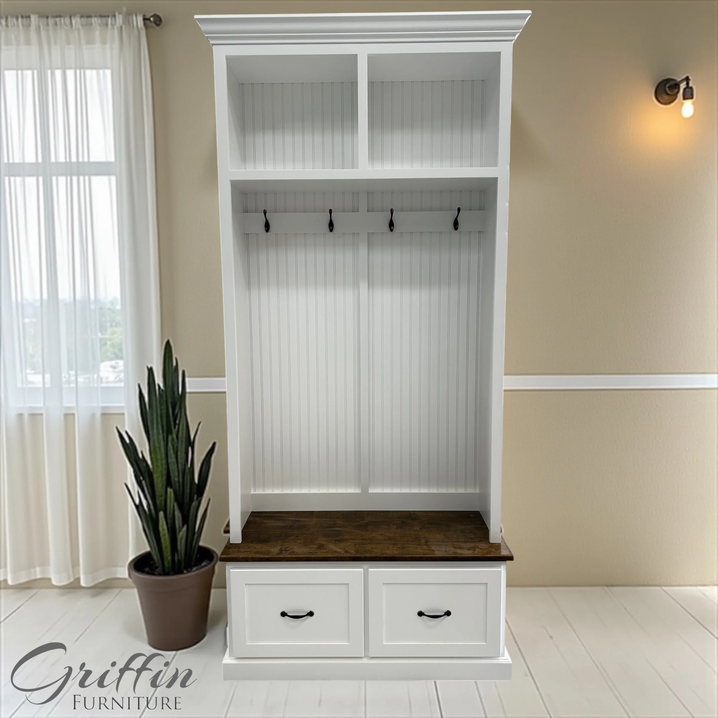 Georgia Mudroom Bench with Shoe Storage | 2-Section Hall Tree Coat Rack | Entryway Organizer Cabinet | Solid Wood Mudbench Furniture
