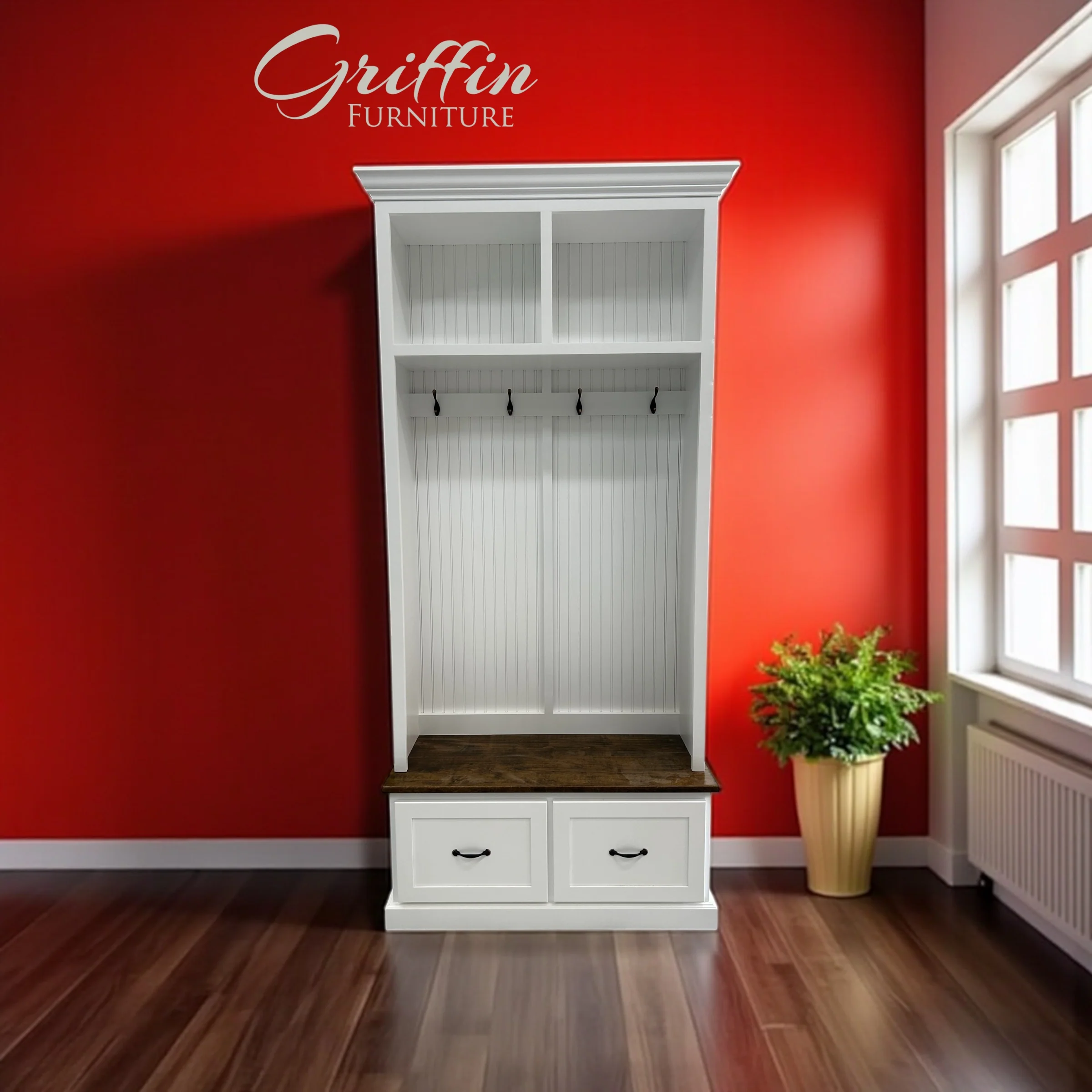 Georgia Mudroom Bench with Shoe Storage | 2-Section Hall Tree Coat Rack | Entryway Organizer Cabinet | Solid Wood Mudbench Furniture - Image 11