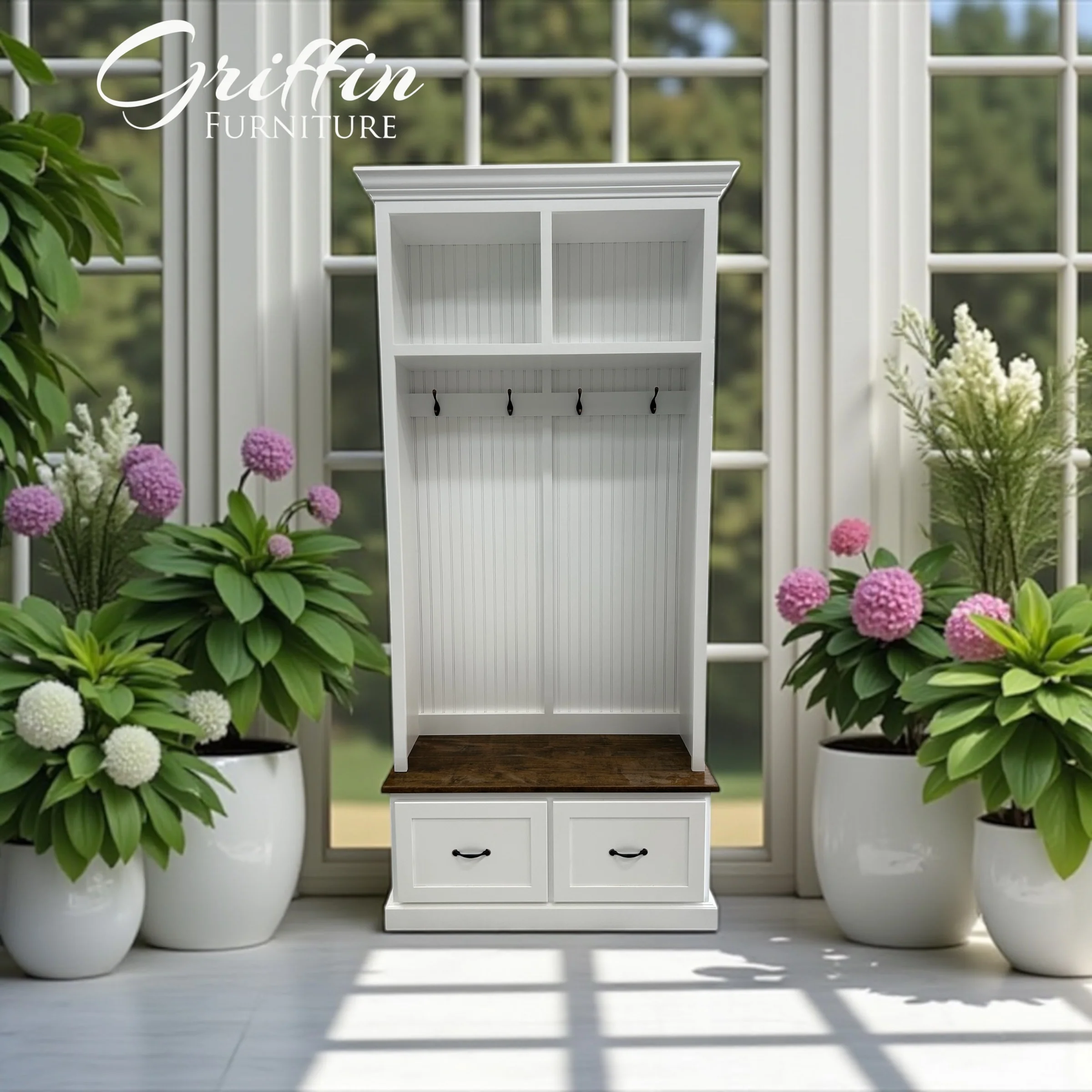 Georgia Mudroom Bench with Shoe Storage | 2-Section Hall Tree Coat Rack | Entryway Organizer Cabinet | Solid Wood Mudbench Furniture - Image 13