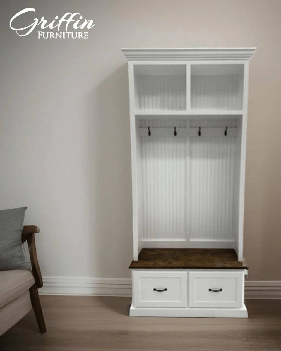 Georgia Mudroom Bench with Shoe Storage | 2-Section Hall Tree Coat Rack | Entryway Organizer Cabinet | Solid Wood Mudbench Furniture - Image 2