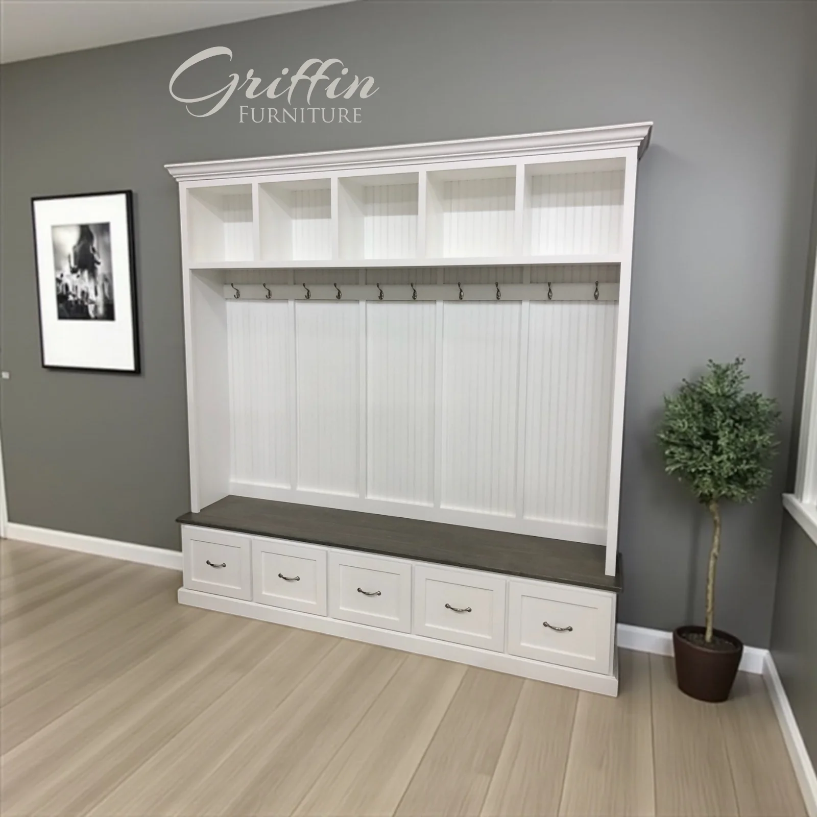 Georgia Mudroom Locker Bench – 5-Section Solid Wood Hall Tree with Shoe Storage | Custom Entryway Furniture & Coat Rack - Image 3