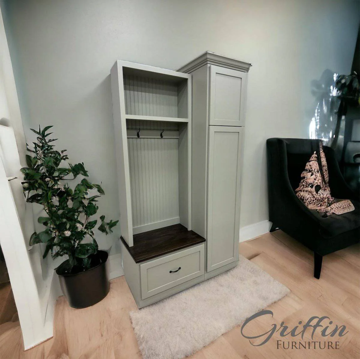 Holbrook Entryway Shoe Bench Hall Tree | 1-Section Mudroom Organizer | Solid Wood Coat Rack with Storage - Image 3