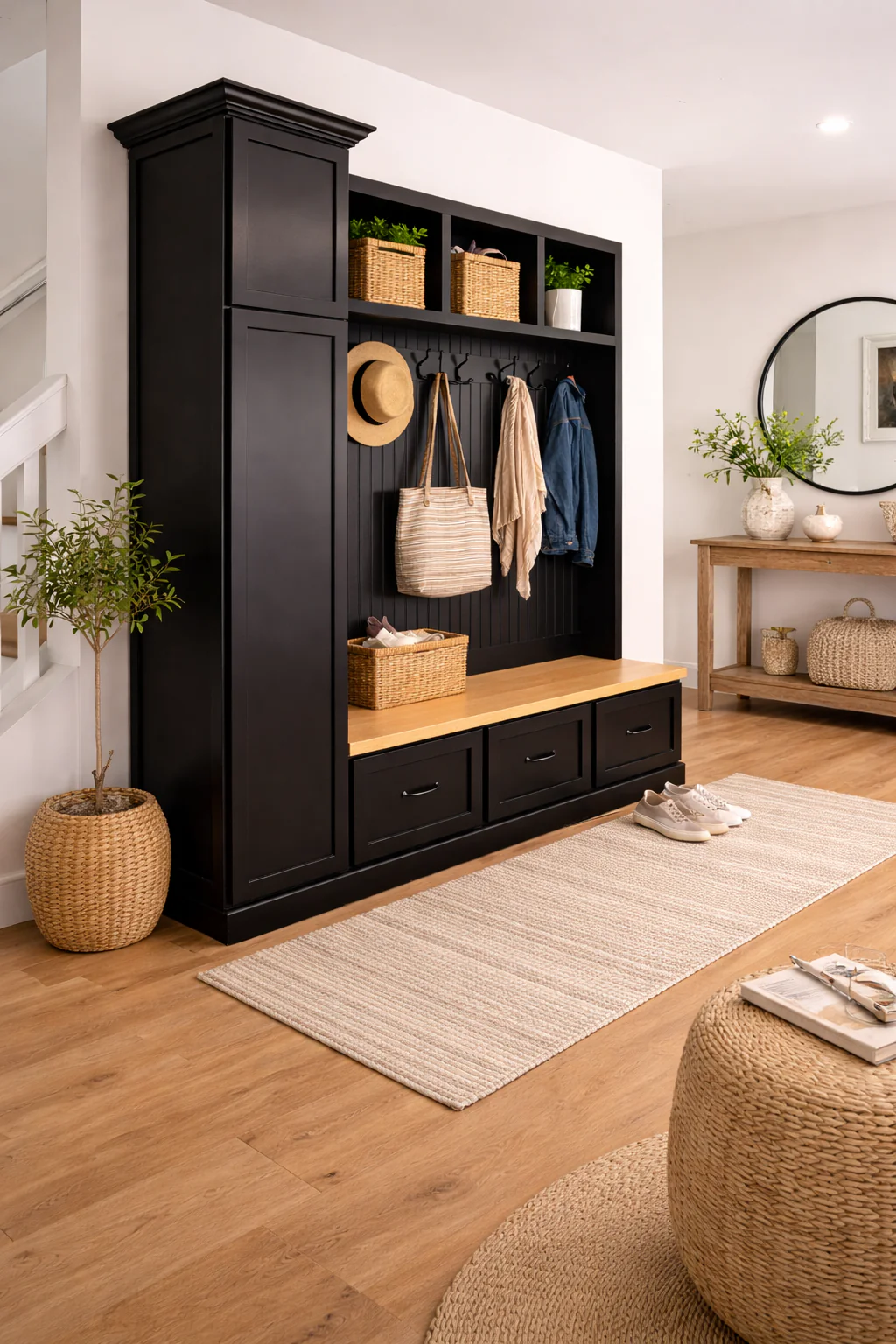Holbrook Entryway Bench with Shoe Storage |3-Section Wood Mudroom Organizer | Hall Tree Style Mud Bench - Image 5