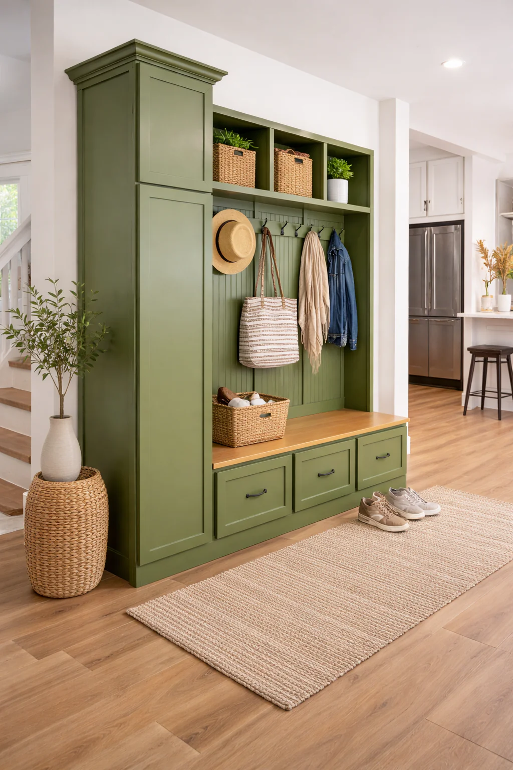 Holbrook Entryway Bench with Shoe Storage |3-Section Wood Mudroom Organizer | Hall Tree Style Mud Bench