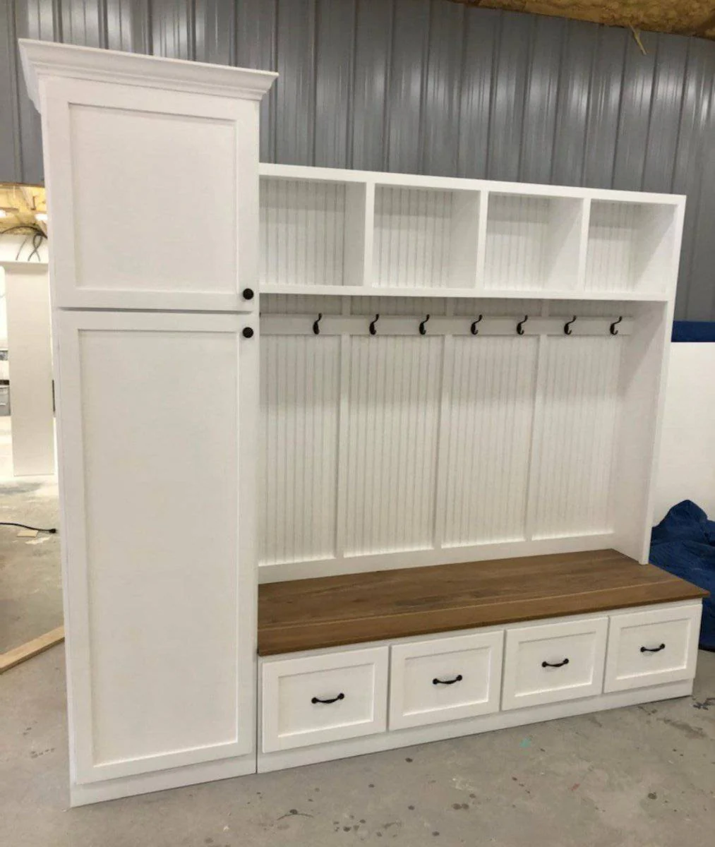 Holbrook Standing Coat Rack | Entryway Shoe Storage Bench | Hall Tree | Shoe Storage | Mudroom Locker (4-section) - Image 5