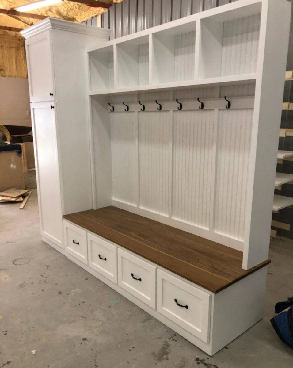 Holbrook Standing Coat Rack | Entryway Shoe Storage Bench | Hall Tree | Shoe Storage | Mudroom Locker (4-section) - Image 6