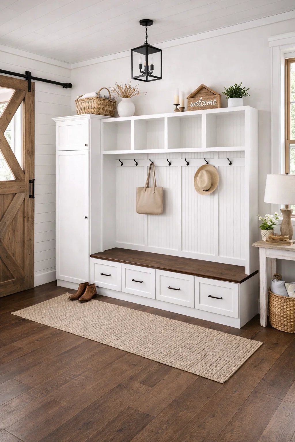 Holbrook Standing Coat Rack | Entryway Shoe Storage Bench | Hall Tree | Shoe Storage | Mudroom Locker (4-section)
