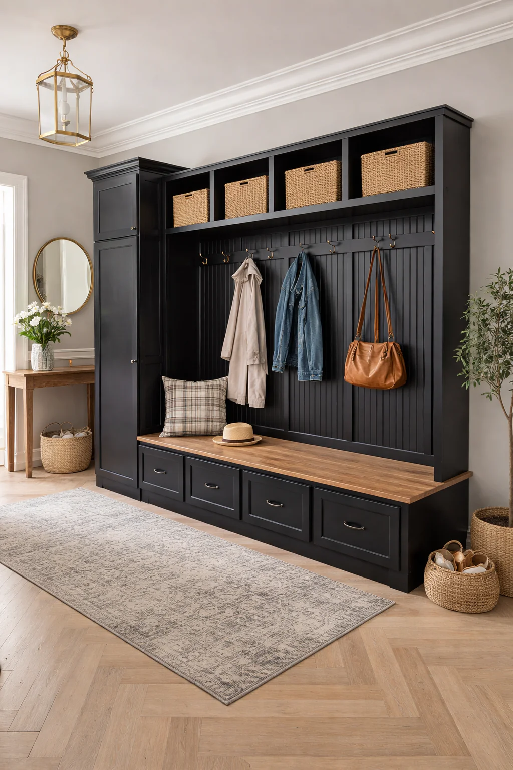 Holbrook Standing Coat Rack | Entryway Shoe Storage Bench | Hall Tree | Shoe Storage | Mudroom Locker (4-section) - Image 4