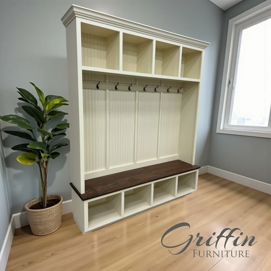 Houston 4-Section Hall Tree with Bench and Shoe Storage | Solid Wood Mudroom Organizer | Entryway Coat Rack with Cubbies - Image 3